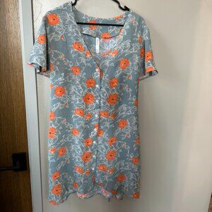RVCA Women's Avery Dress Blue with Orange Flowers